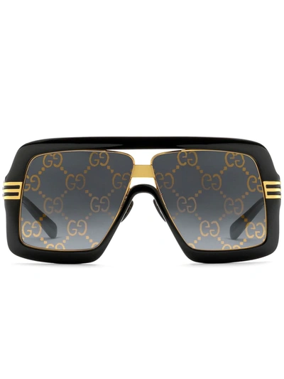 Shop Gucci Gg-lens Oversized-frame Sunglasses In Black
