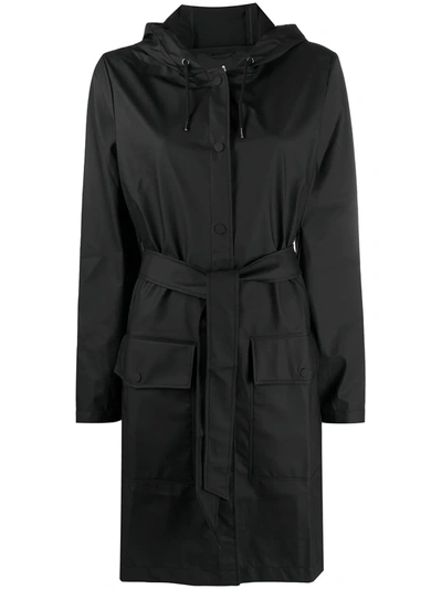 Shop Rains Hooded Belted Raincoat In Black