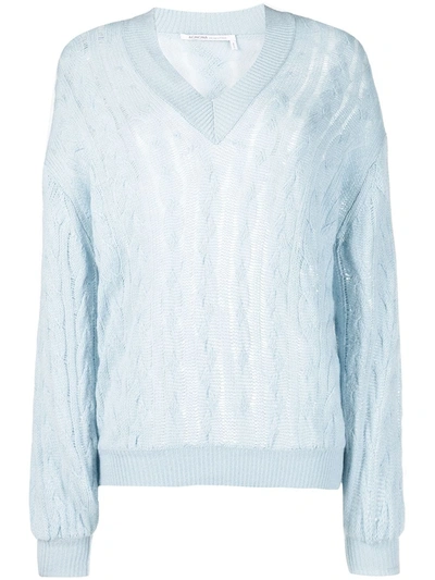 Shop Agnona Cable-knit V-neck Cashmere Jumper In Blue