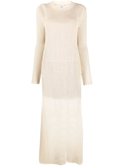 Shop Agnona Ribbed-knit Fishnet Dress In Neutrals