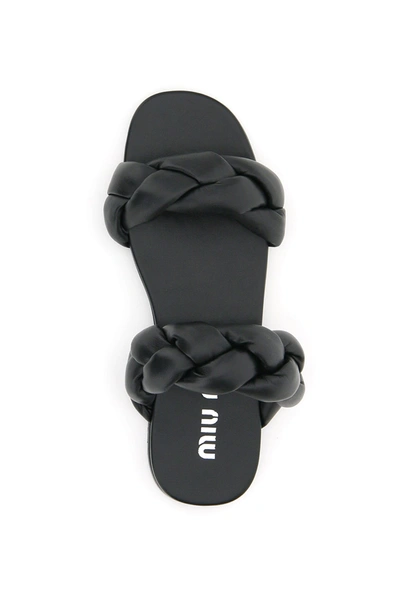 Miu Miu Braided-strap Leather Flat Sandals In F Nero | ModeSens