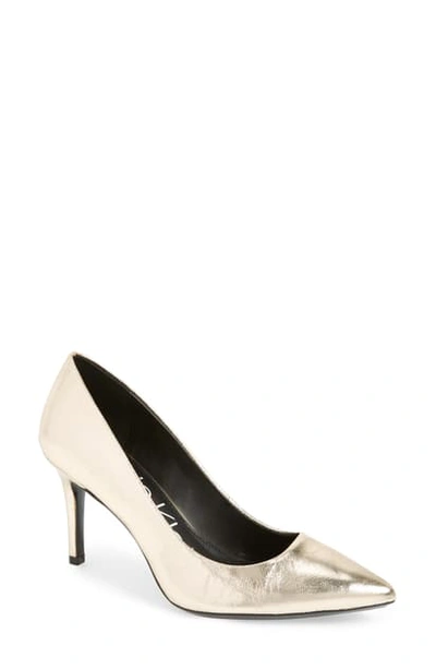 Shop Calvin Klein Gayle Pointed Toe Pump In Soft Gold/ Gold Leather