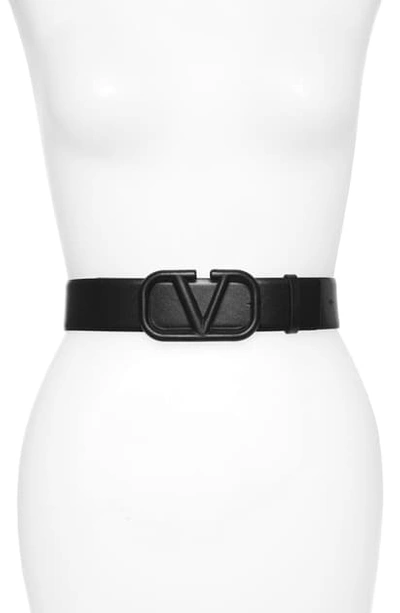 Shop Valentino Vlogo Buckle Leather Belt In I16 Light Ivory