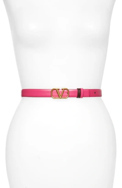 Shop Valentino Vlogo Buckle Reversible Leather Belt In R67 Bianco Ottico-rubin