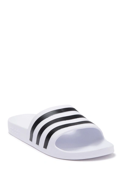 Shop Adidas Originals Adilette Aqua Slide Sandal In Ftwwht/cbl