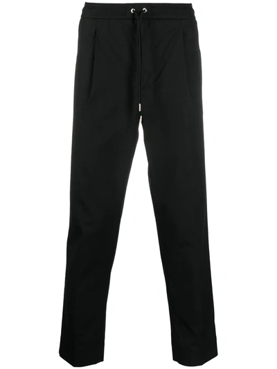 Shop Moncler Tapered Drawstring Trousers In Black