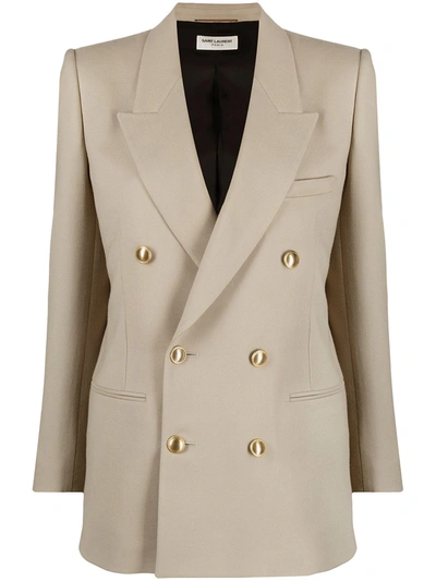 Shop Saint Laurent Double-breasted Tailored Blazer In Neutrals