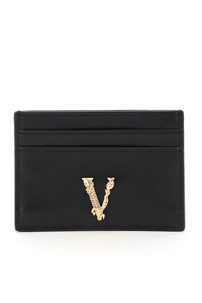 Shop Versace Virtus Leather Card Holder In Nero Oro  (black)