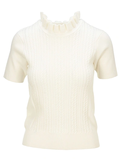 Shop See By Chloé See By Chloe Ruffle-neck Knit Top In Pristine White