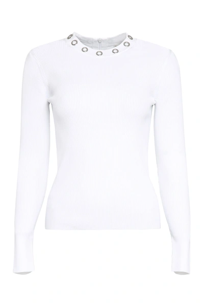 Shop Michael Michael Kors Decorative Eyelets Ribbed Pullover In White