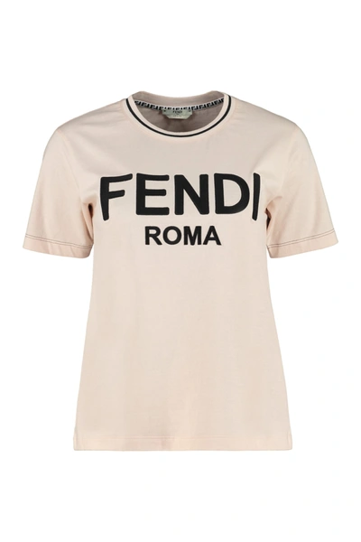 Shop Fendi Cotton Crew-neck T-shirt In Pale Pink