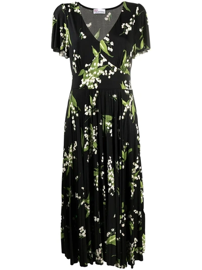 Shop Red Valentino Floral-print Flared Dress In Black