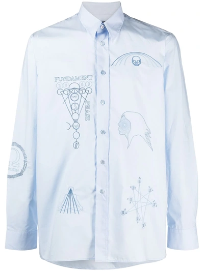 Shop Raf Simons Embroidered Long-sleeve Shirt In Blue