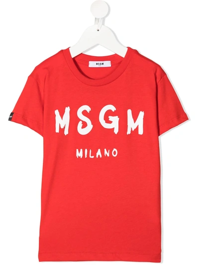 Shop Msgm Logo-print Cotton T-shirt In Red