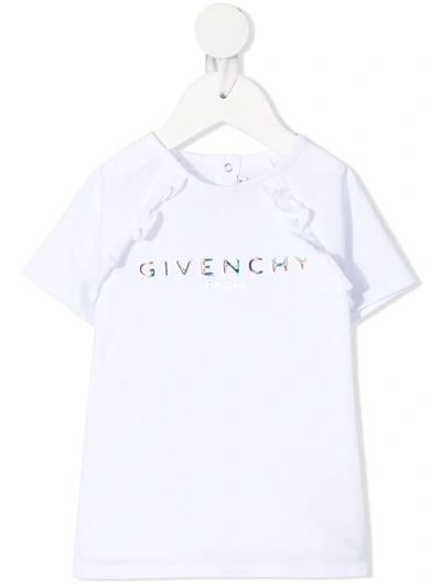 Shop Givenchy Logo-print Ruffle-trim T-shirt In White