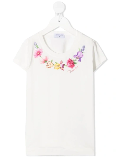 Shop Monnalisa Floral-print Cotton T-shirt In White