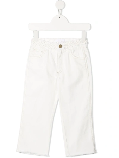 Shop Chloé Braided-edge Mid-rise Straight-leg Jeans In White