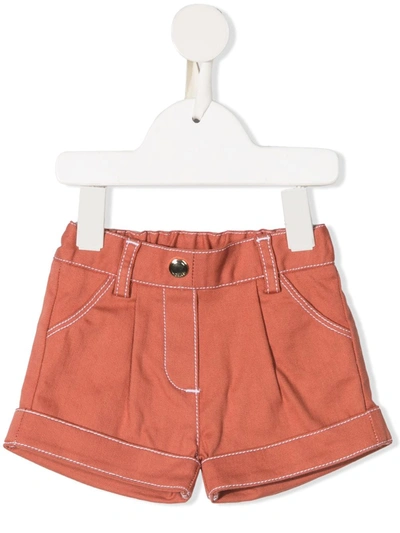 Shop Chloé Contrast Stitch-detail Shorts In Orange