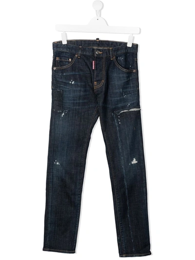 Shop Dsquared2 Teen Distressed Straight-leg Jeans In Blue