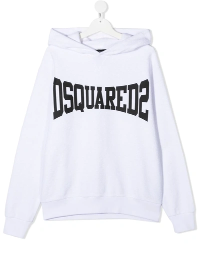 Shop Dsquared2 Teen Logo-print Hoodie In White