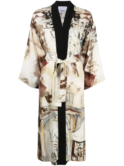 Shop Erika Cavallini Venice-print Kimono In Neutrals