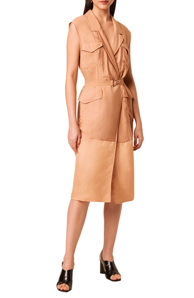 Shop French Connection Notch Collar Belted Sleeveless Dress In Blushed Ta