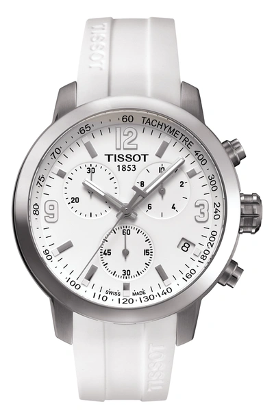 Shop Tissot Men's Prc200 Chronograph Silicone Strap Watch In White-silver