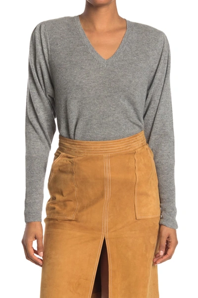 Shop Nicole Miller V-neck Puff Sleeve Cashmere Sweater In Grey