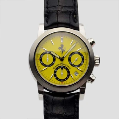 Pre-owned Girard-perregaux Yellow Stainless Steel Leather Ferrari Ref.8020 Chronograph Men's Wristwatch 36 Mm In Black