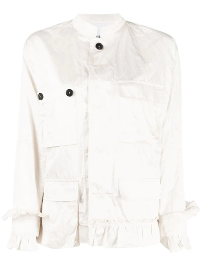 Shop Erika Cavallini Asymmetrical Ruffle-trim Shirt Jacket In Neutrals