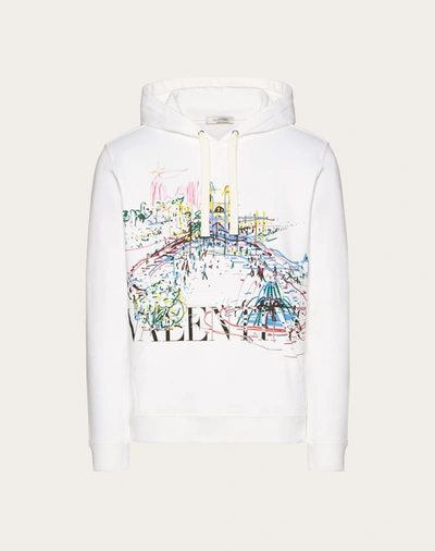 Shop Valentino Uomo Hooded Sweatshirt With Roman Sketches Print In White/multicolor