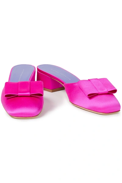 Shop Victoria Beckham Harper Bow-embellished Satin Mules In Bright Pink