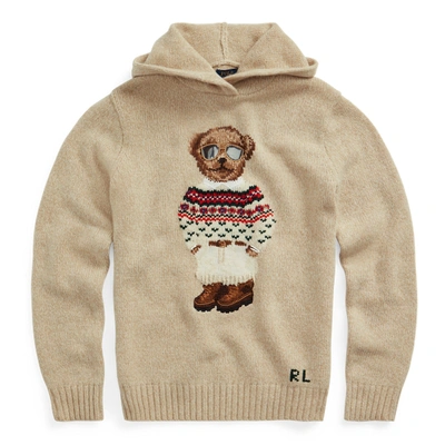 Shop Ralph Lauren Polo Bear Wool-blend Knit Hoodie In Oatmeal Multi