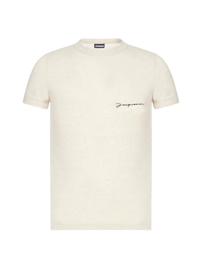 Shop Jacquemus Logo Cotton-blend T-shirt In Beige