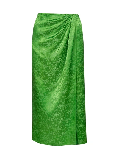 Shop Andamane Gabrielle Floral Jacquard Satin Midi Wrap Skirt In Green
