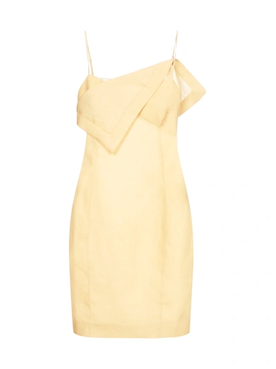 Shop Jacquemus Drap Linen Mini Dress In Yellow Sand