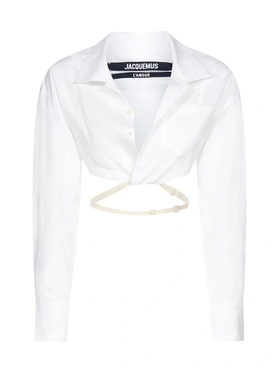 Shop Jacquemus Laurier Cotton Cropped Shirt In White