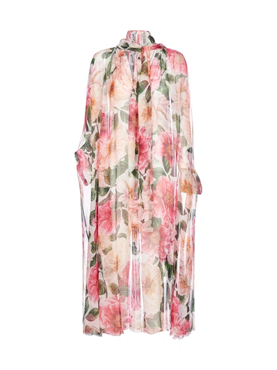 Shop Dolce & Gabbana Camellia-print Silk Kaftan Dress In Camelie Rosa Fdo Nat
