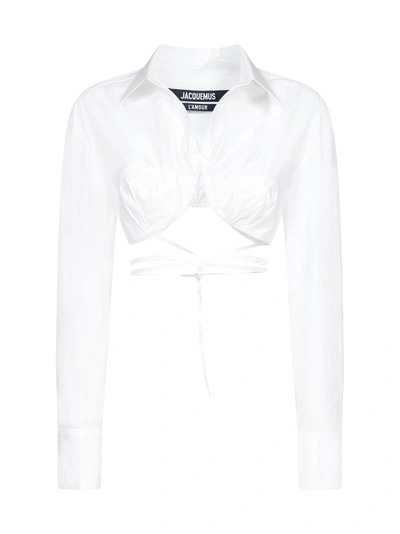 Shop Jacquemus Baci Cotton Cropped Shirt In White