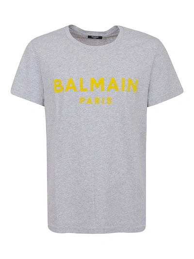 Shop Balmain Velvet Logo T-shirt In Light Grey