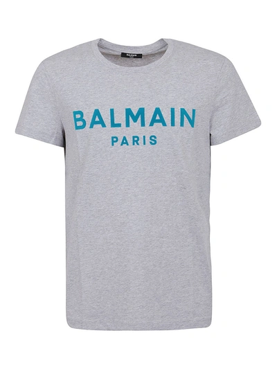Shop Balmain Velvet Logo T-shirt In Light Grey