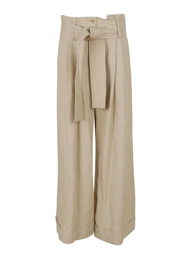 Shop P.a.r.o.s.h Linen-viscose Blend Palazzo Trousers In Beige