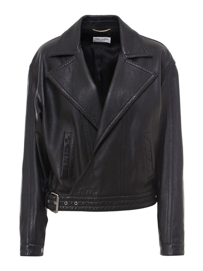 Shop Saint Laurent Biker Style Napa Jacket In Black