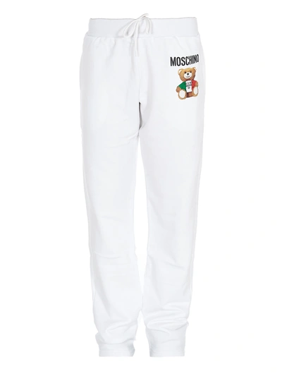 Shop Moschino Italian Teddy Printed Pants In White