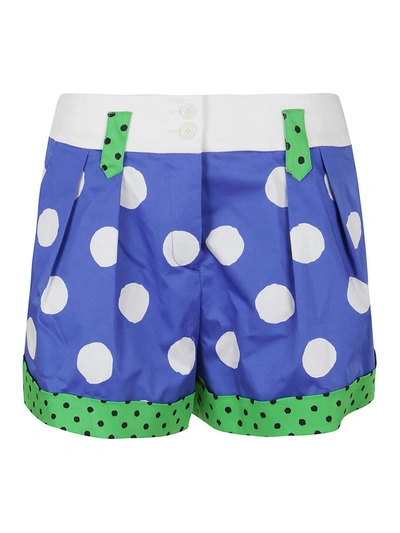 Shop Moschino Polka Dots Satin Shorts In Blue