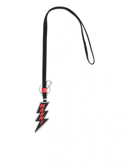 Shop Marni Lightning Bolt Logo Keychain In Black