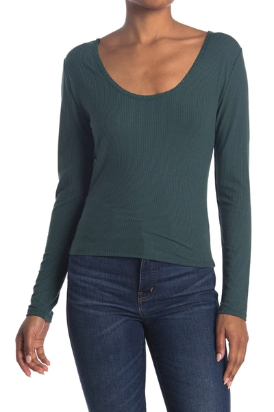 Shop Abound Scoop Neck Long Sleeve Lace Trim T-shirt In Green Gables