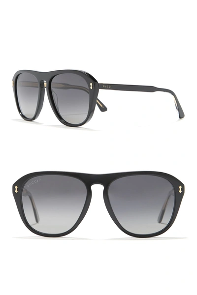 Shop Gucci 56mm Aviator Sunglasses In Shiny Black