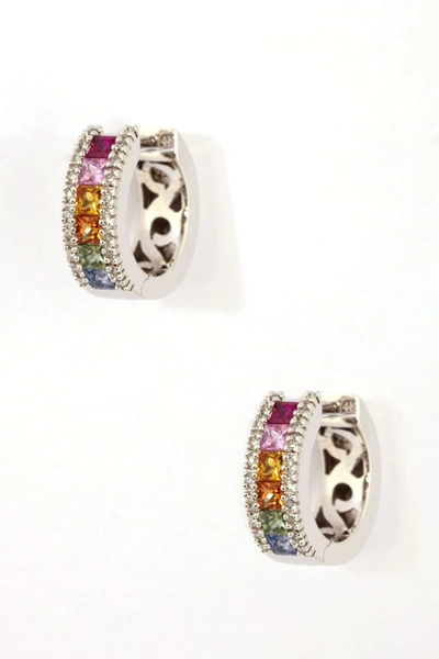 Shop Effy 14k White Gold Diamond & Gemstone Huggie Earrings In Multi