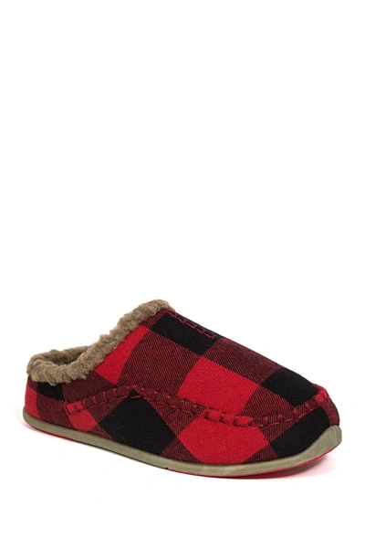 Shop Deer Stags Slipperooz Lil' Nordic Faux Shearling Lined Plaid Slipper In Red/black